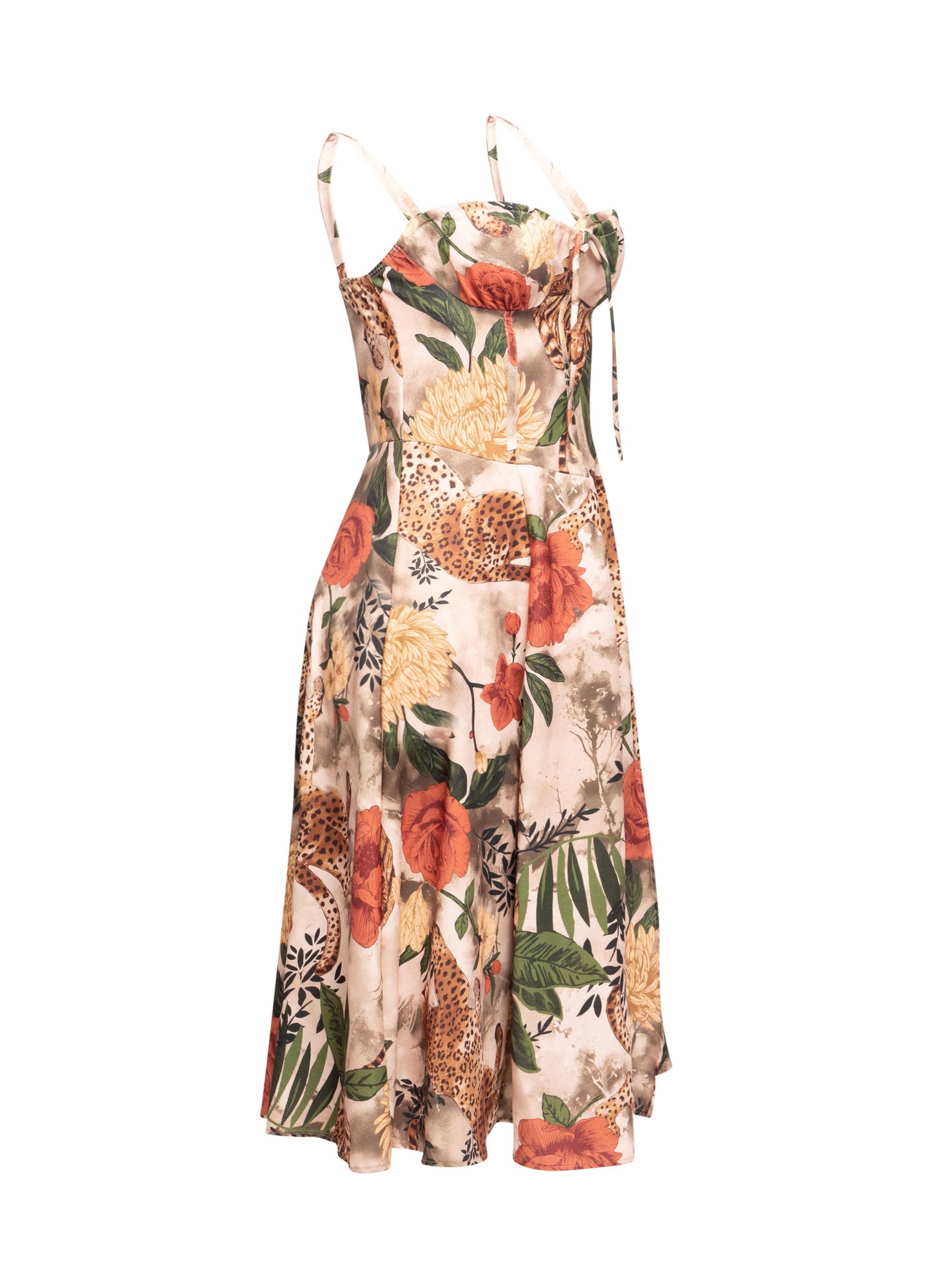 Cheeta printed side slit open flare midi dress