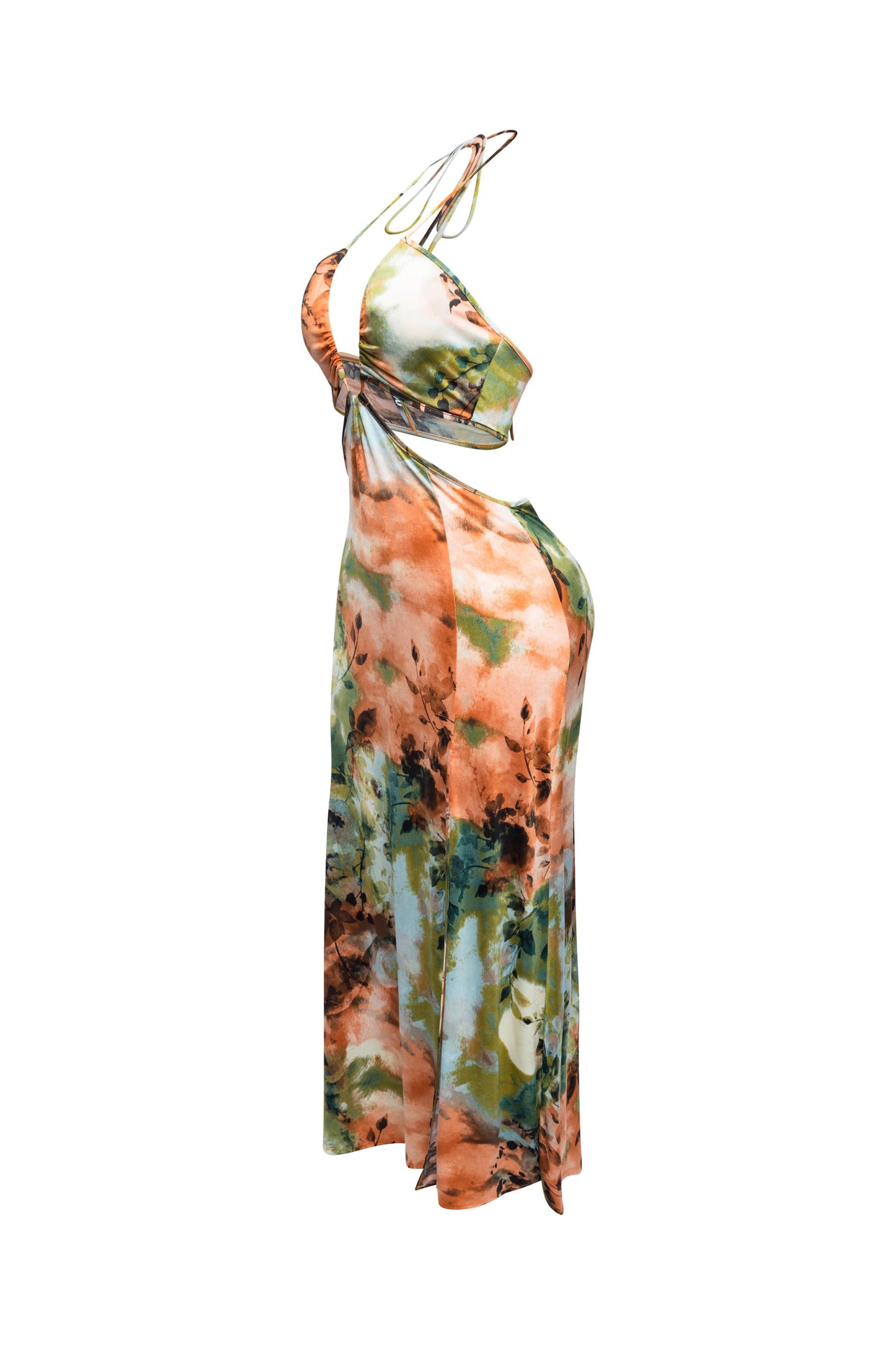 PLUS SIZE Printed maxi skirt with high slit