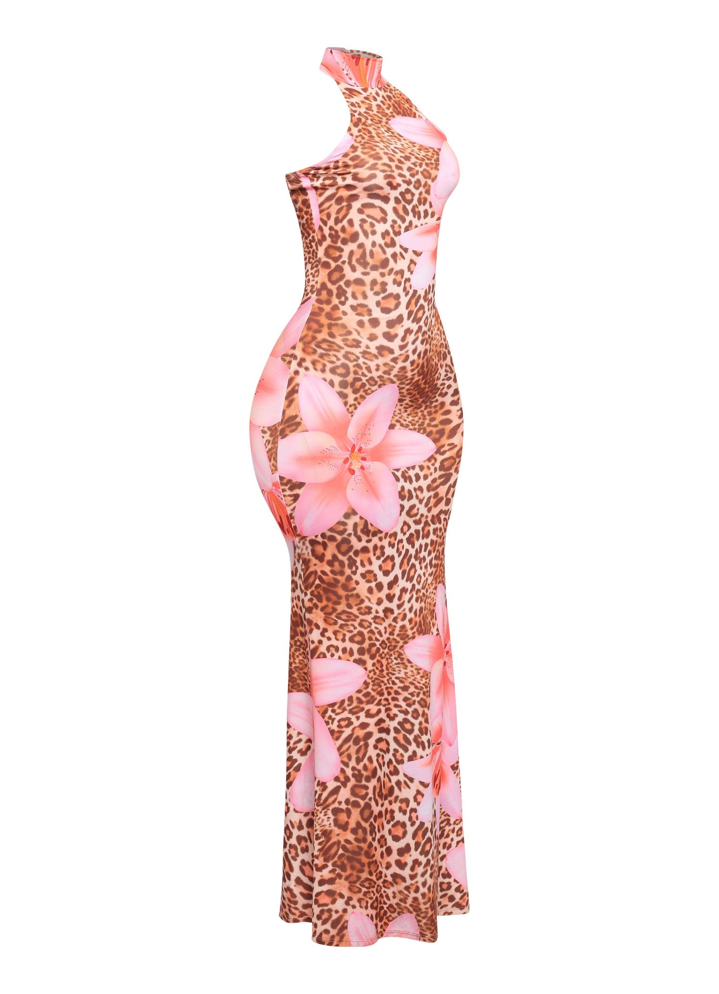 Leopard and flowers halter maxi dress