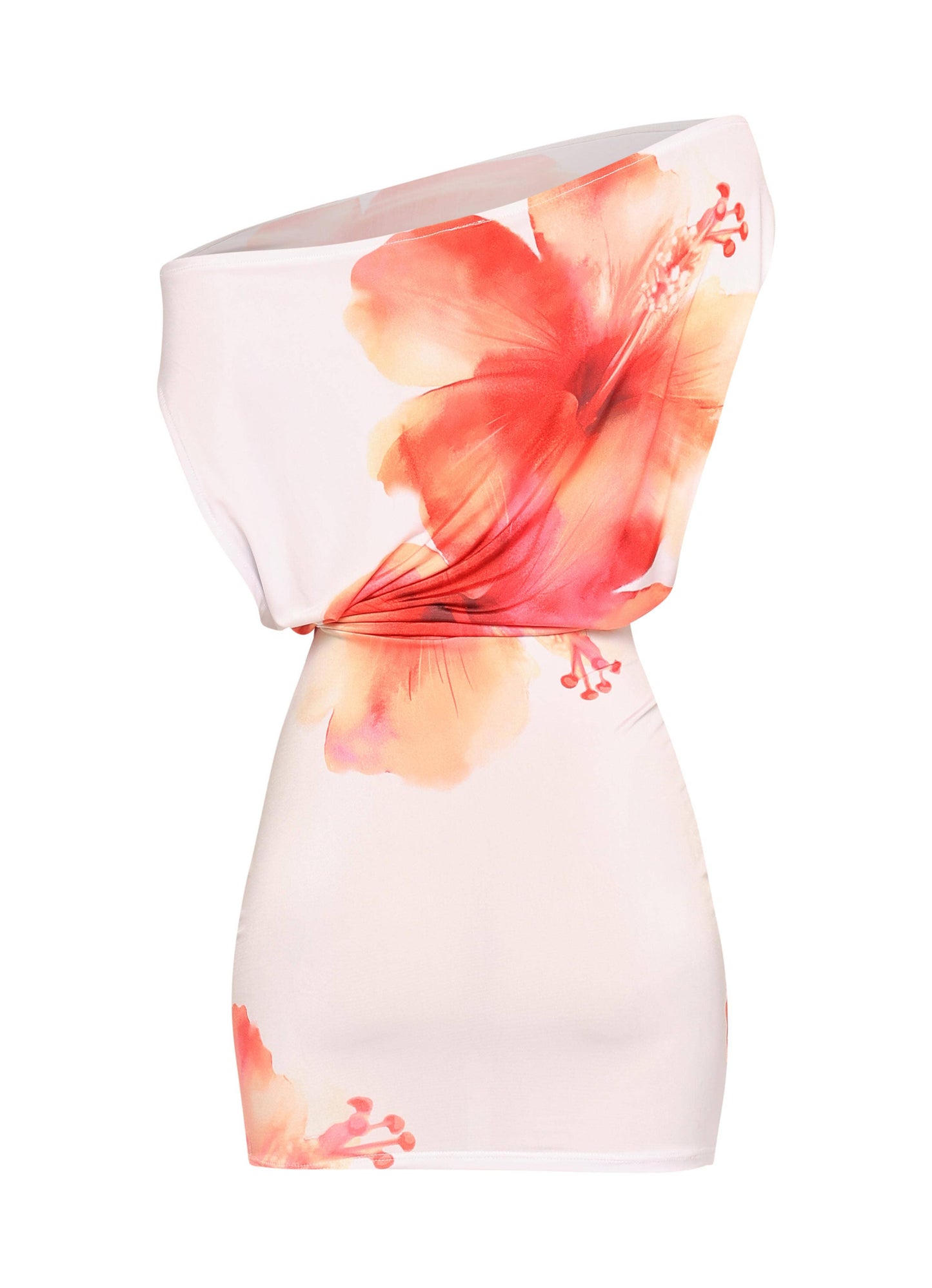 PLUS SIZE LARGE FLOWER PRINTED DRAPED MINI DRESS