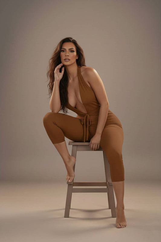 DEEP V NECK TIE FRONT ROMPERS