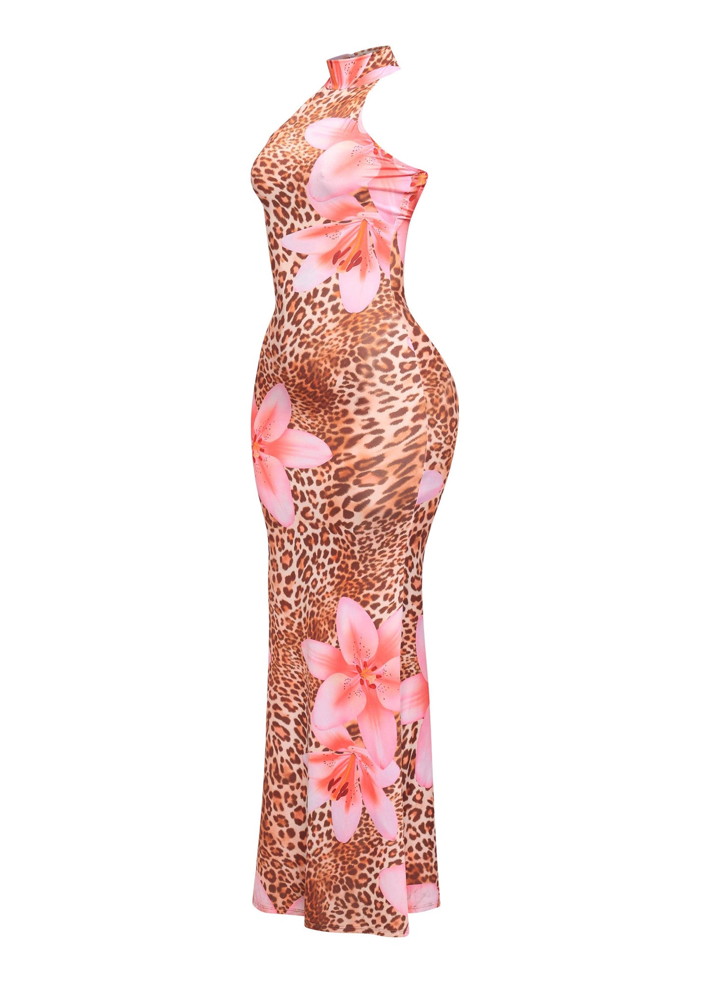 Leopard and flowers halter maxi dress