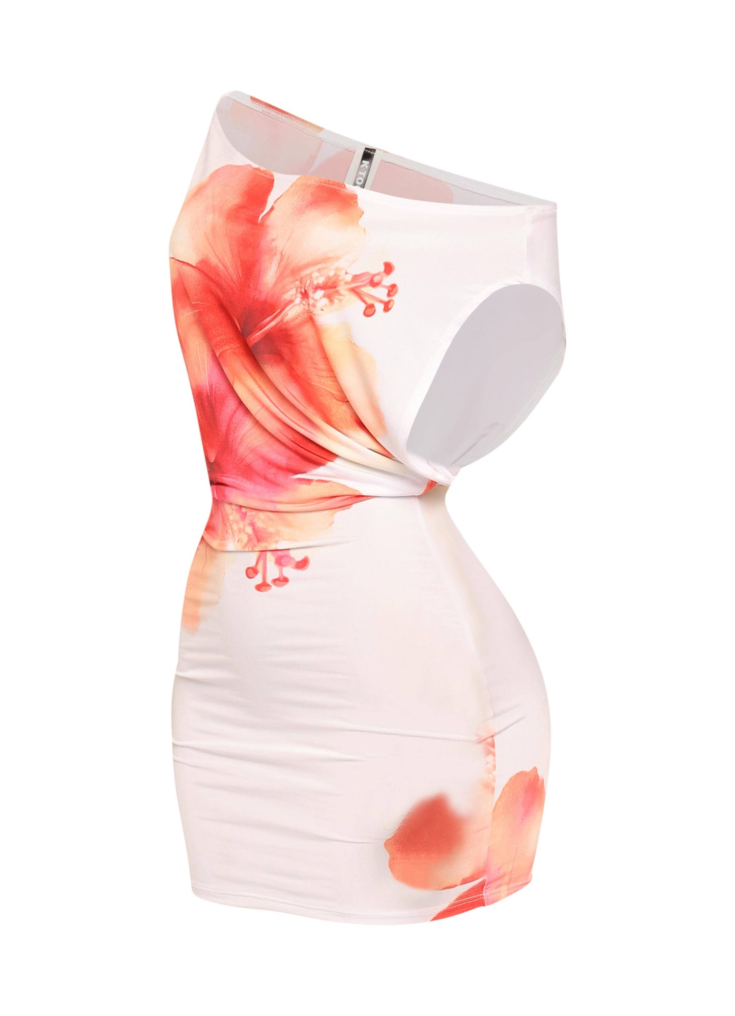 PLUS SIZE LARGE FLOWER PRINTED DRAPED MINI DRESS