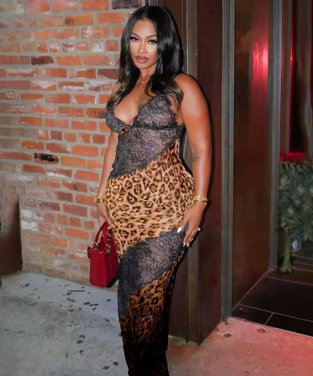 Leopard Print Patchwork Two-Piece Set