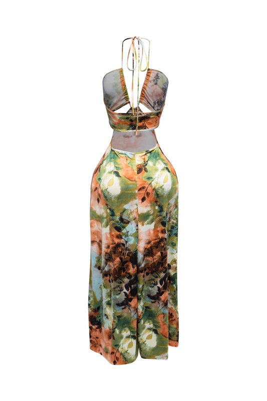 PLUS SIZE Printed maxi skirt with high slit