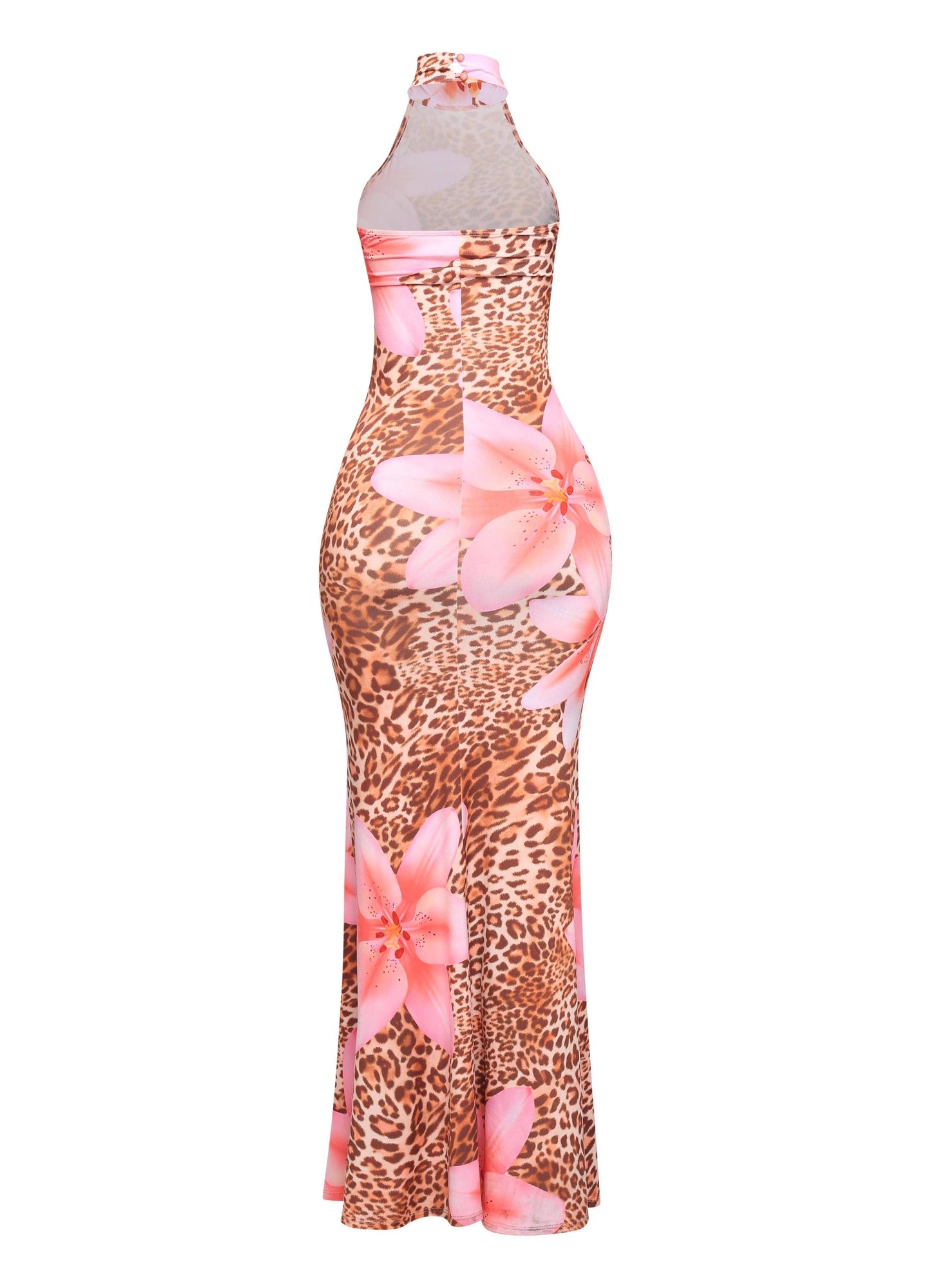 Leopard and flowers halter maxi dress